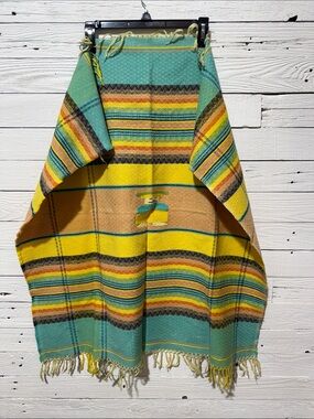 Colorful Woven Southwestern Wall Tapestry- Turquoise, Yellow, Tan Striping